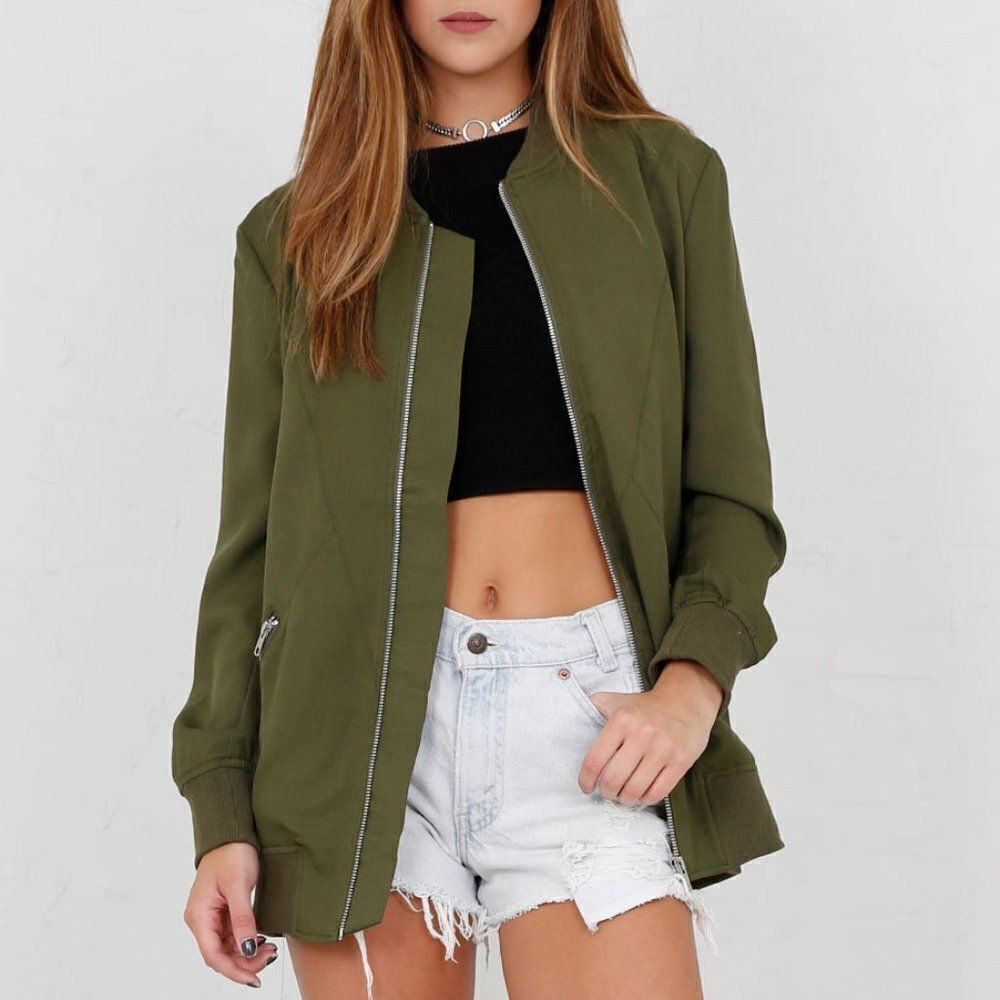 Nana Judy army green oversized bomber jacket size XS